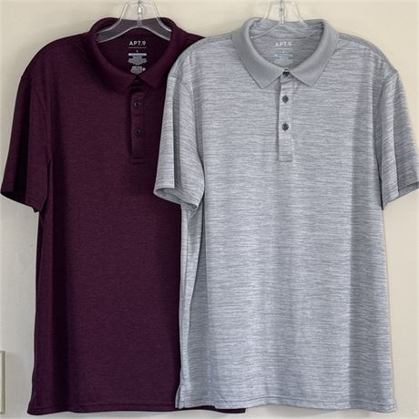 Two Apt. 9 Premier Flex Performance Gray & Maroon Polo Shirts - Size Large
