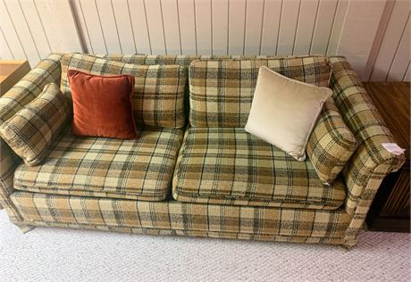 MCM Plaid Patterned Sleeper Sofa/Couch W/Throw Pilllows 70 x 34.5 x 24.5