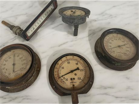 Gauge Lot - U.S. Gauge Co, Crosby, Ammonia, Taylor Thermometer (Vintage)