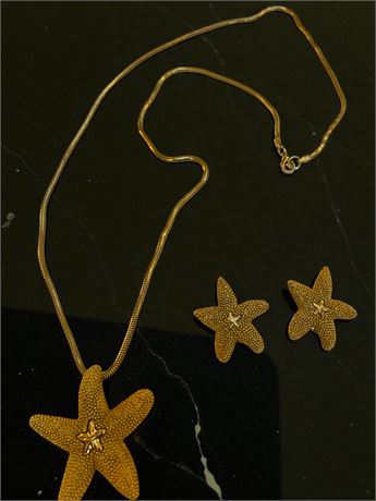 Investments Gold-Tone Textured Starfish Necklace & Matching Earrings Set