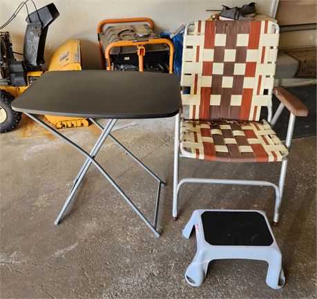 Webbed Lawn Chair, Stool, Plastic TV Tray