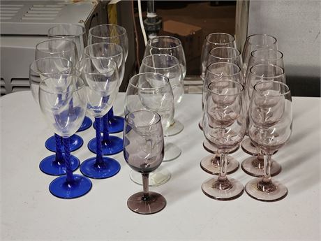 Cobalt Candy Cane Stem Wine Glasses & Champagne Pink Wine Glasses