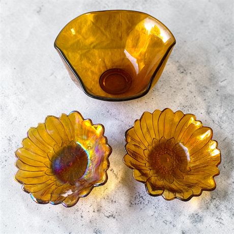 Indiana Glass Amber Tri-Top Fruit/Centerpiece Bowl