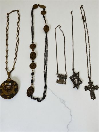 Necklace Lot - Black Filigree Rhinestone Cross, Metal Filigree Star Of David