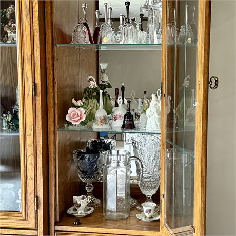 RIGHT Curio/Dining Cabinet Contents - Crystal and Variety of Bells