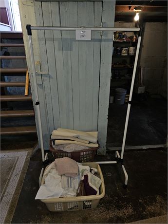 Metal Clothes Rack, Mixed Rugs, Towels & More
