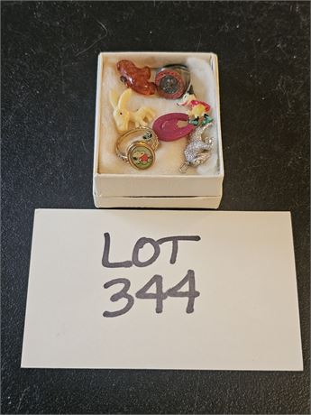 Vintage Mixed Jewelry- Plastic Charms, Snoopy Ring & Jr Fire Marshal Ring