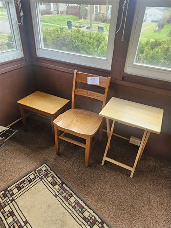 TV Tray, Vintage Wood Chair and Wood Side Table