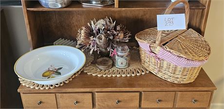 Mixed Decor- Basket, Sonoma Lemon Pattern Pasta Bowl, Faux Floral & More