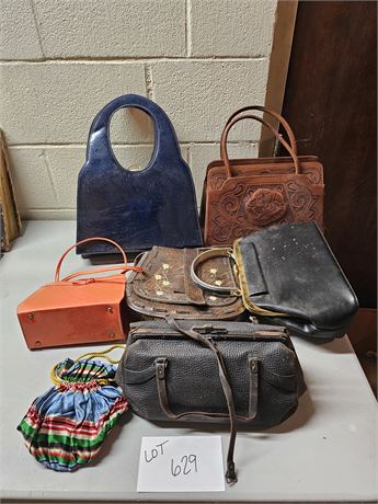 Vintage Purses:Leather Orange Theodore Purse/Leather Mexican Purse & More