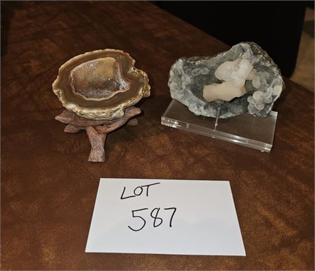 Agate Natural Geode & Prehnite Mineral Specimens