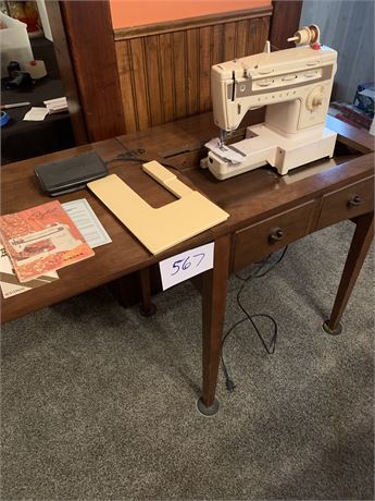 Singer Sewing Machine Stylist 834 With Manual & Wood Sewing Table Cabinet