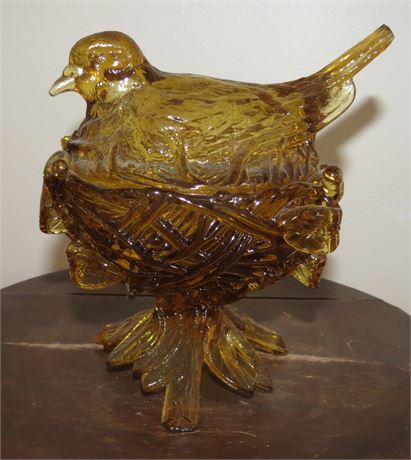 Vintage Westmoreland Amber Bird On Twig Nest
