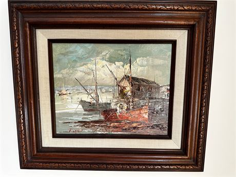 Framed and Signed Painting of Ships