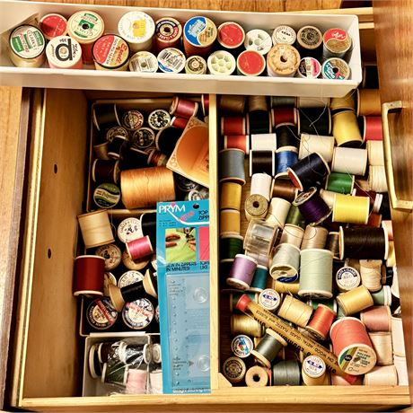 LARGE Lot of Sewing Thread and More - Bottom Double Drawer Cleanout