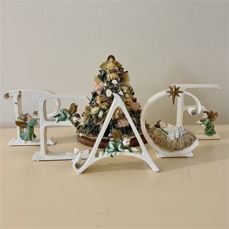 Vintage Silvestri Christmas Tree Votive Holder and PEACE Letters
