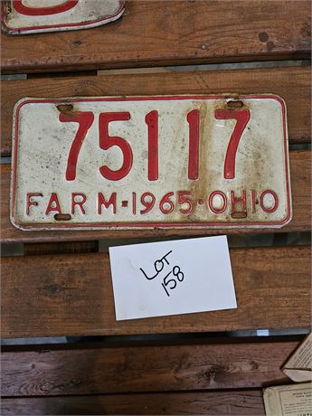 Vintage 1965 Ohio Farm License Plate