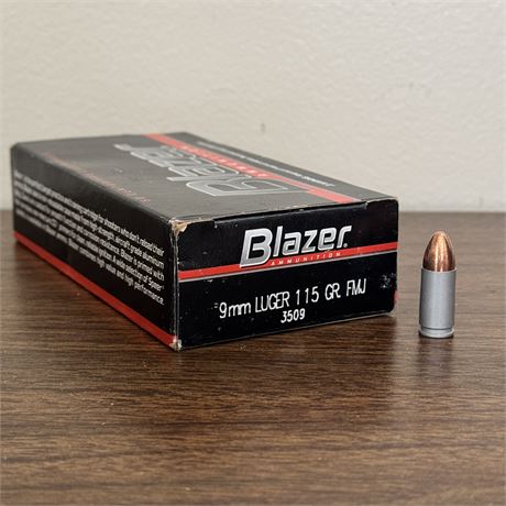 Blazer 9mm Luger 115 Gr. FMJ AMMO - 50 Cartridges