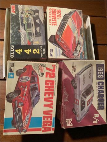 Model Car Kits - 72 Chevy Vega, 68 Charger, Old 442, Corvette Original Boxes