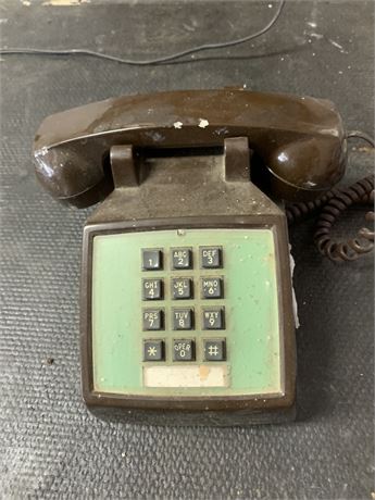 Vintage Push Button Telephone In Brown and Mint Green