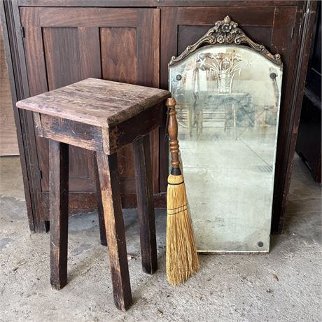 Arts and Crafts Plant Stand and Victorian Mirror