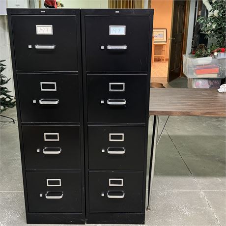 Steel 4-Drawer Black Filing Cabinet (on right)