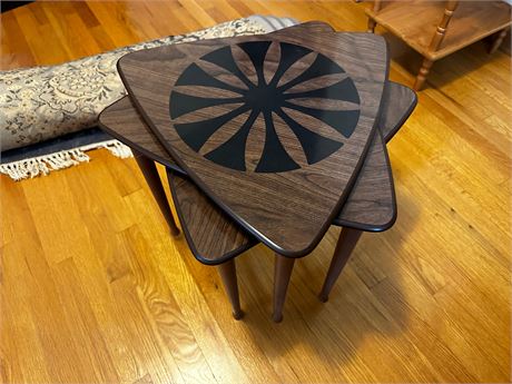 MCM Tripod Stacking Tables- Guitar Pick Shaped