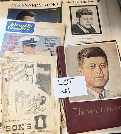 JFK Memorabilia Lot - The Torch Is Passed, Newspaper Clippings, Photos