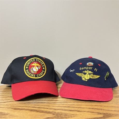 Marine Corps Hats - One w/ Related Pins