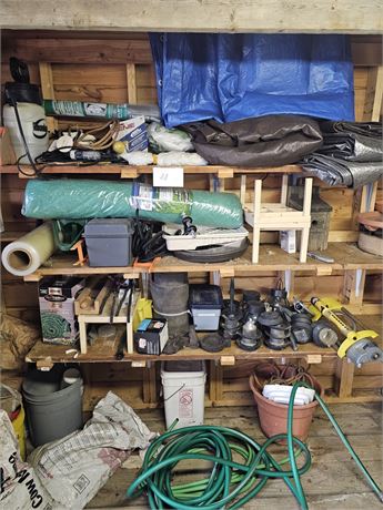 Shed Shelf Cleanout : Tarps / Hooks / Solar Lights / Hoses & Much More