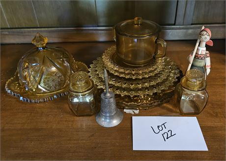 Amber Wheaton Glass Bread & Butter Plates,Amber Indiana Glass Dome Butter & More