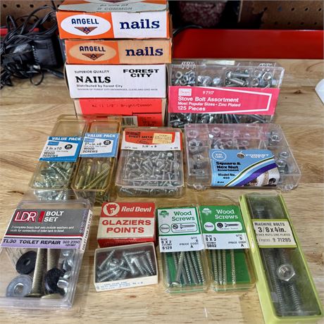 Mixed Hardware & Parts Lot - Nails, Screws, Etc - All New, Old Stock