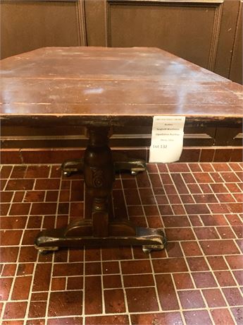Dark Oak Rolling Draw-Leaf Dining Table W/Trestle Base