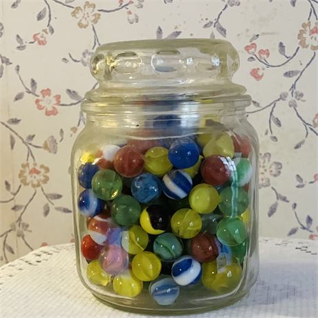 Glass Jar Filled with Old Marbles