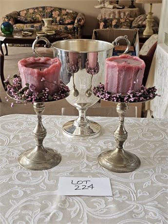 Plated Loving Cup – 11"H and Candle Holders – 8"H