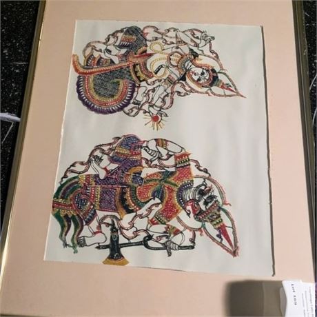 Framed Vintage Handmade Stitch Work Asian Elephant Wall Art