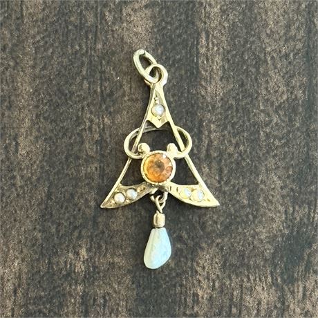 Art Nouveau 10K Gold Open Triangle Pendant