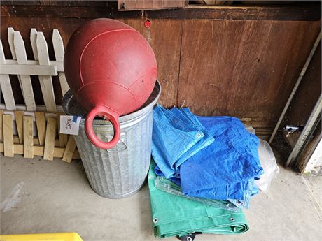 Galvanized Trash Can / Tarps & Hoppity Hop