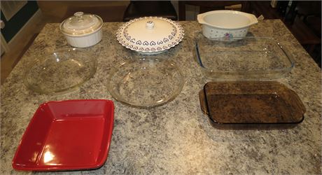 Various Casserole Dishes, Pie Pans, Etc