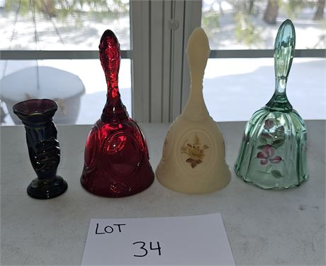 Fenton Glass Bells & Amethyst Vase