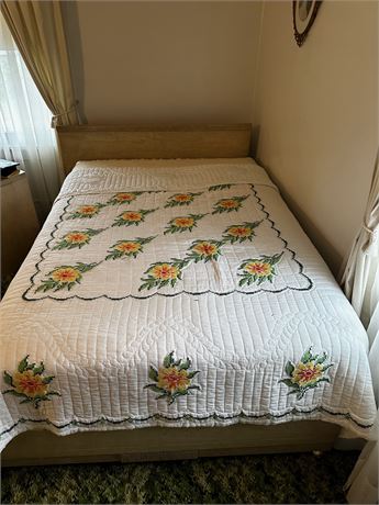 Vintage Queen Bed Frame, Mattress, and Boxspring