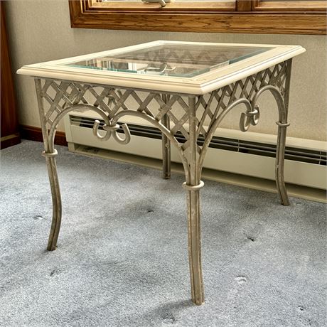 Lane Wrought Iron and Beveled Glass Top Side Table