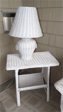 Wicker Table & Lamp