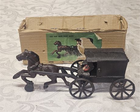 Vintage Cast Iron Amish Buggy Wagon With Box
