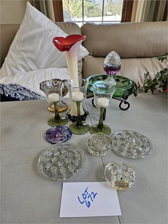Mixed Glass Lot: Flower Frogs/Party Lite/Tulip Vase & More
