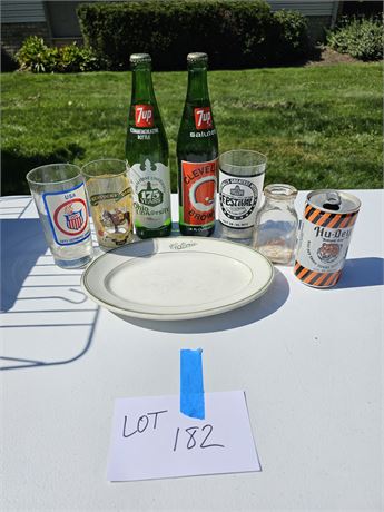 Mixed Vintage Lot: '72 Olympics Glass / '81 Kentucky Derby / 7UP Bottles & More