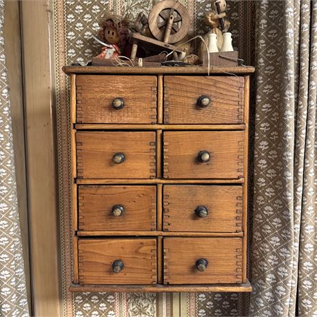 Antique Dovetailed 8 Drawer Spice Cabinet & Decor