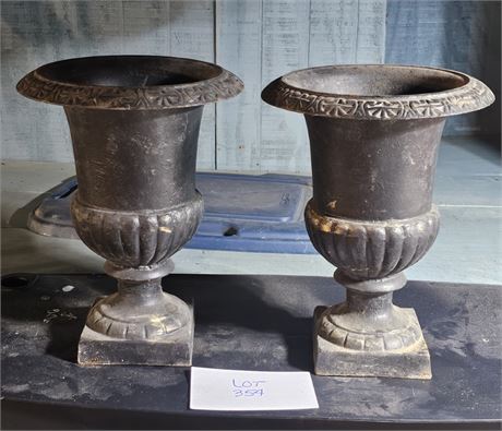 Antique Cast-Iron Neo-Classical French Garden Urns 12"H