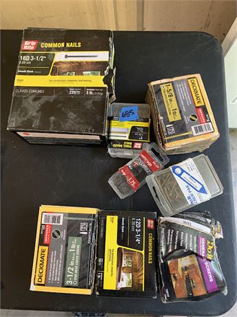 Hardware Lot Nails Screws Carpet Tacks In Boxes