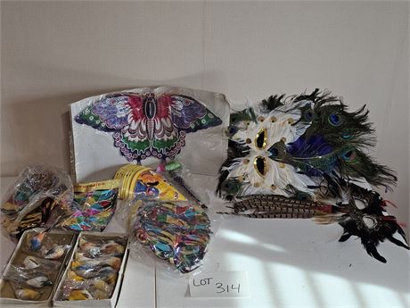 Mixed Vintage Party Decor:Feather Masks/Birds/Party Hats & More